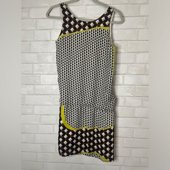 Corey Lynn Calter 100% Silk Drawstring Waist Tank Top Dress Geo Black and Neon - Picture 2 of 9